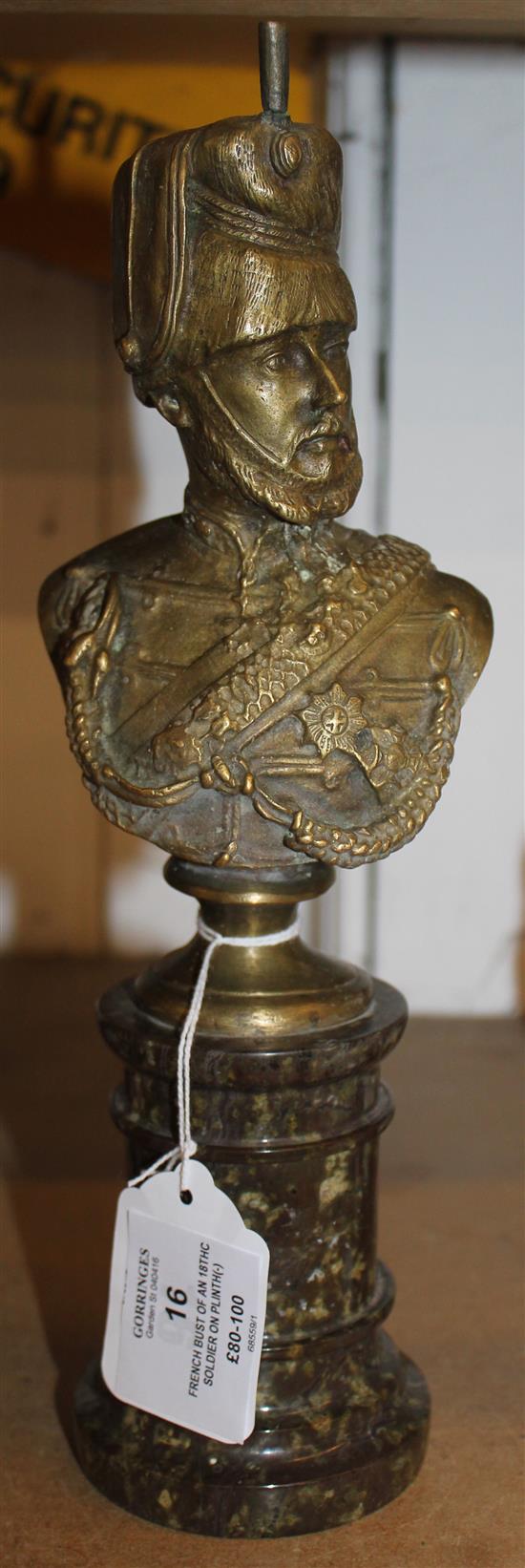 French bust of an 18th c soldier on plinth